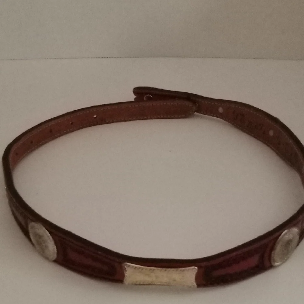 Brand New Elegant Brown Leather Belt with Silver Accents